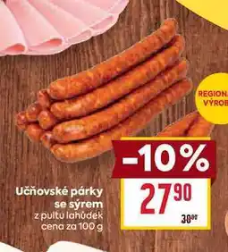 Billa Učňovské párky se sýrem z pultu lahůdek cena za 100 g nabídka