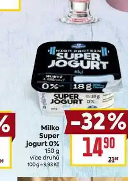 Billa Milko Super jogurt 0% 150 g nabídka