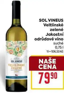 Billa SOL VINEUS Veltlínské zelené Jakostní odrůdové víno suché 0,75l nabídka