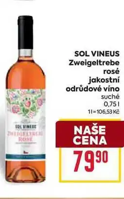 Billa SOL VINEUS Zweigeltrebe rosé jakostní odrůdové víno suché 0,75l nabídka