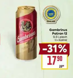 Billa Gambrinus Patron 12 0,51, plech nabídka