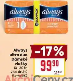 Billa Always ultra duo Dámské vložky 10-20 ks nabídka