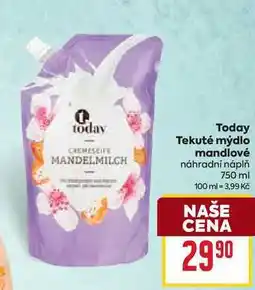 Billa Today Tekuté mýdlo mandlové náhradní náplň 750 ml nabídka