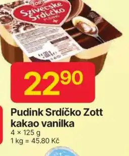 Hruška Pudink Srdíčko Zott kakao vanilka nabídka