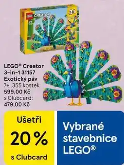 Tesco LEGO Creator 3-in-1 31157 Exotický páv 7+, 355 kostek nabídka