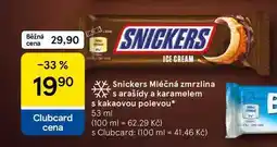 Tesco Snickers Mléčná zmrzlina s arašídy a karamelem s kakaovou polevou, 53 ml nabídka