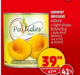 Penny Market KOMPOT BROSKVE půlené, v light sirupu, 820/470 g nabídka