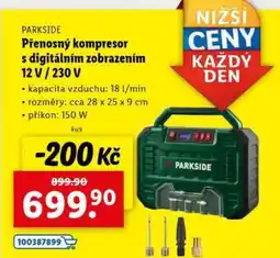 Lidl PARKSIDE Přenosný kompresor s digitálním zobrazením 12 V / 230 V nabídka