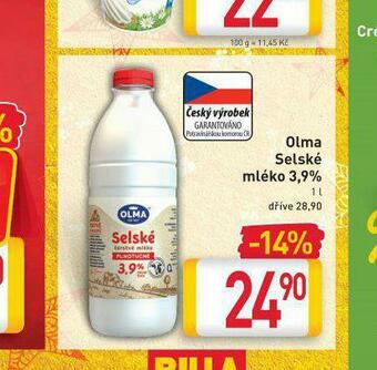 Billa Olma selské mléko 3,9% nabídka