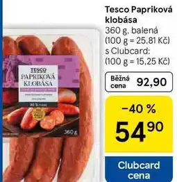 Tesco Tesco Papriková klobása, 360 g, balená nabídka