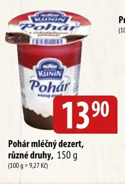 Bala Pohár mléčný dezert, různé druhy nabídka
