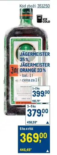 Makro JÄGERMEISTER 35 %, JÄGERMEISTER ORANGE 33 % nabídka