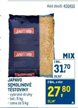 Makro Japavo semolinové těstoviny nabídka