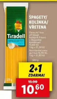 Lidl TIRADELL ŠPAGETY / KOLÍNKA / VŘETENA nabídka