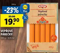 Lidl VEPŘOVÉ PÁREČKY, 200 g nabídka