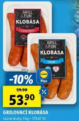 Lidl GRILOVACÍ KLOBÁSA, 300 g nabídka