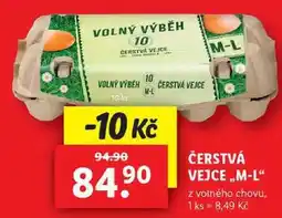 Lidl ČERSTVÁ VEJCE ,,M-L“ z volného chovu, 10 ks nabídka