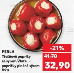 Kaufland PERLA Třešňové papriky se sýrem/žluté papricky plnene syrem nabídka