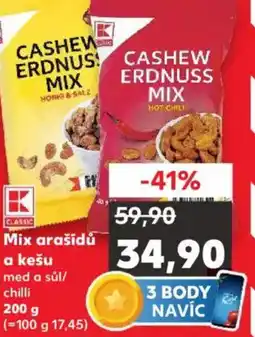 Kaufland Mix arašídů a kešu med a sůl/ chilli nabídka