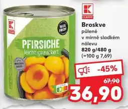 Kaufland Broskve půlené v mírně sladkém nálevu nabídka