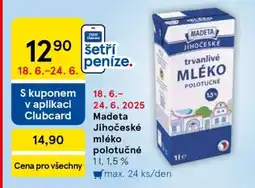Tesco Madeta Jihočeské mléko polotučné nabídka