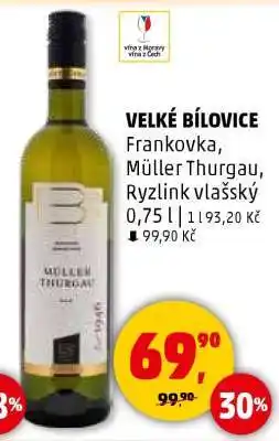 Penny Market VELKÉ BÍLOVICE Frankovka, Müller Thurgau, Ryzlink vlašský nabídka