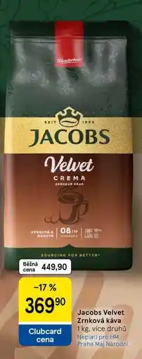 Tesco Jacobs Velvet Zrnková káva, 1 kg, více druhů nabídka