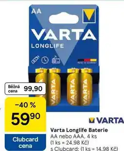 Tesco Varta Longlife Baterie AA nebo AAA, 4 ks nabídka