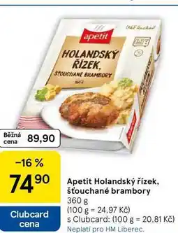 Tesco Apetit Holandský řízek, šťouchané brambory, 360 g nabídka