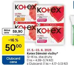 Tesco Kotex Dámské vložky, 12-16 ks, dva druhy nabídka