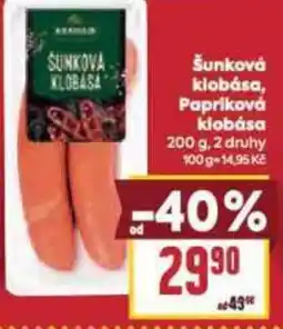 Billa Šunková klobása, Papriková klobása nabídka