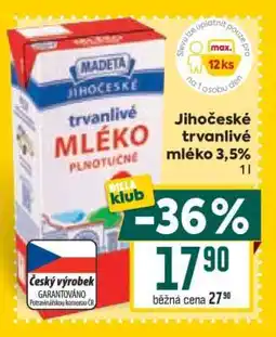 Billa Jihočeské Trvanlivé mléko 3,5% nabídka