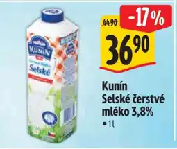Albert Kunín Selské čerstvé mléko 3,8% nabídka
