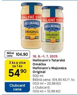 Tesco Hellmann's Tatarská omáčka Hellmann's Majonéza originál nabídka