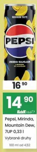 Kubík potraviny Pepsi, Mirinda, Mountain Dew,7UP nabídka