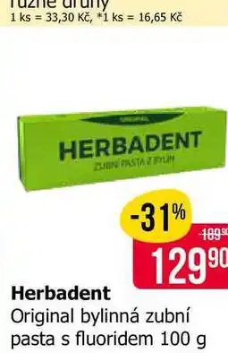 Teta Herbadent Original bylinná zubní pasta s fluoridem 100 g nabídka