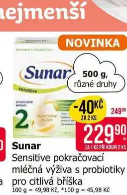Teta Sunar Sensitive pokračovací mléčná výživa s probiotiky a pro citlivá bříška 500 g nabídka