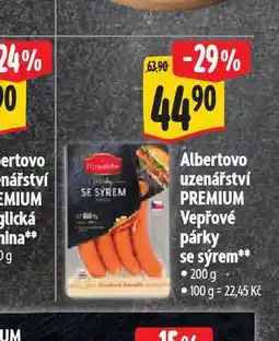 Albert Vepřové párky se sýrem nabídka