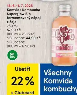 Tesco Komvida Kombucha Superglow Bio fermentovaný nápoj z čaje, 250 ml nabídka