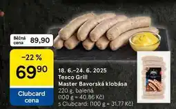 Tesco Tesco Grill Master Bavorská klobása, 220 g nabídka