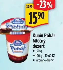 Albert Kunín Pohár Mléčný dezert nabídka