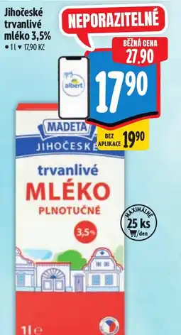 Albert MADETA Jihočeské trvanlivé mléko 3,5% nabídka