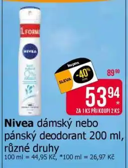 Teta Nivea dámský nebo pánský deodorant 200 ml nabídka