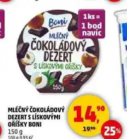 Penny Market MLEČNÝ ČOKOLÁDOVÝ DEZERT S LISKOVÝMI OŘÍŠKY BONI, 150 g nabídka