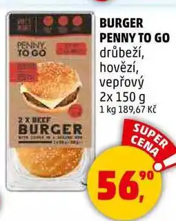 Penny Market BURGER PENNY TO GO drůbeží, hovězí, vepřový, 2x 150 g nabídka