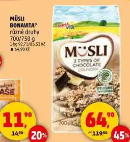 Penny Market MÜSLI BONAVITA různé druhy, 700/750 g nabídka
