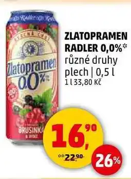 Penny Market ZLATOPRAMEN RADLER 0,0% různé druhy plech, 0,5 l nabídka