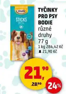 Penny Market TYČINKY PRO PSY STICKS BODIE různé druhy, 77 g nabídka