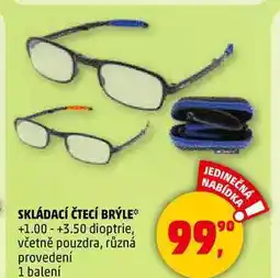 Penny Market SKLÁDACÍ ČTECÍ BRÝLE +1.00 +3.50 dioptrie, včetně pouzdra, různá provedení, 1 balení nabídka