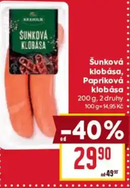 Billa Šunková klobása, Papriková klobása nabídka